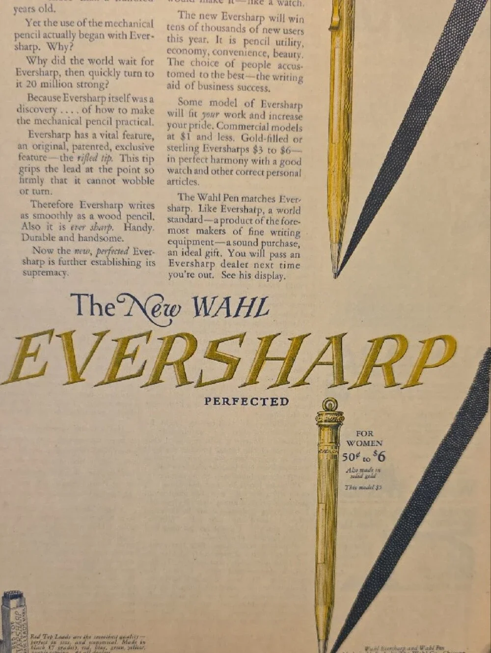 Wahl Eversharp Vintage Advertisement  Art - Gold, Black, Cream- 1925